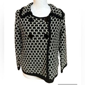 Miss Guided Black/Cream Knit Sweater Swing Jacket Snap Front Small